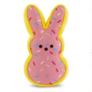 Peeps Plush Dog Toy Squeaker Sprinkles Easter Bunny Pink Yellow